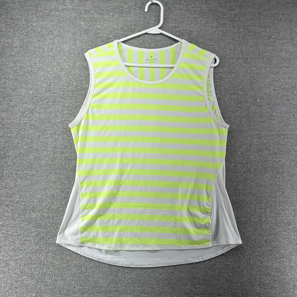 Athleta Ocean Stripe Chi Muscle Tank Women Size Large Yellow White Lightweight